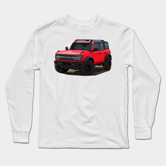 2021 Ford Bronco 4 Door Race Red Long Sleeve T-Shirt by Woreth